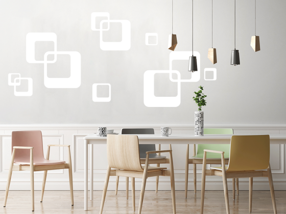 Preview: Wandtattoo Set Retroelemente im Esszimmer - Ansicht Farbauswahl