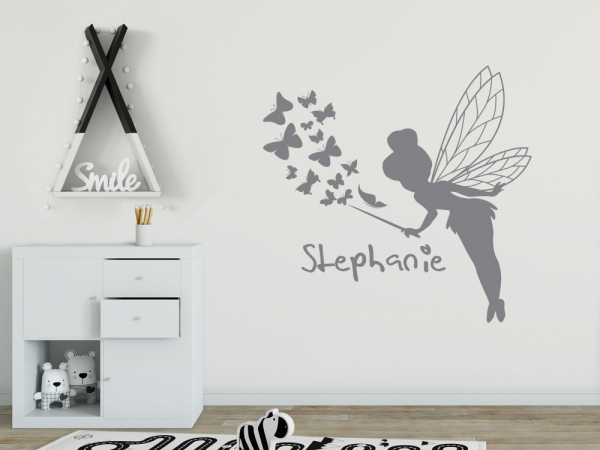 Preview: Wandtattoo Elfe mit Wunschtext Preview: Elfe mit Wunschtext als Aufkleber für die Wand