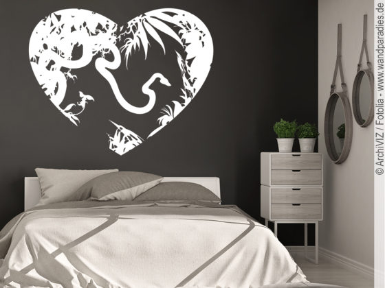 Preview: Wandtattoo Dschungelparadies Preview: Wandaufkleber mit paradiesischem Herzen