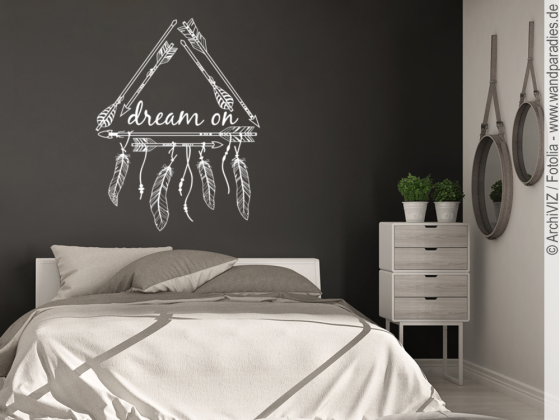 Preview: Wandtattoo Dream on Preview: Dream on mit Federn als Wandtattoo