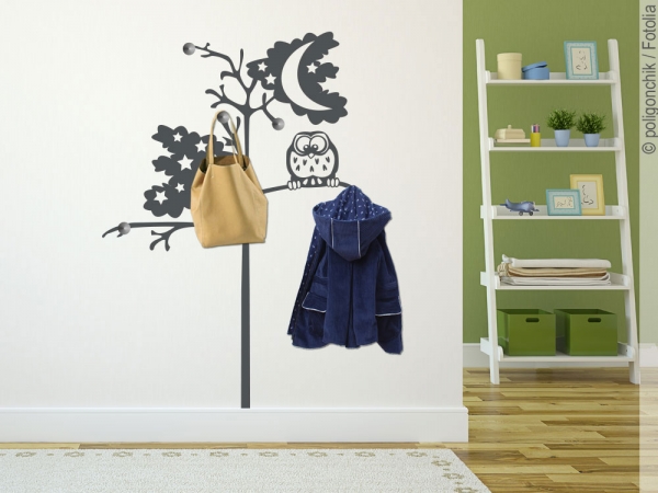 Preview: Wandtattoo Garderobe Baum mit Eule Preview: Wandtattoo Garderobe Baum mit Eule