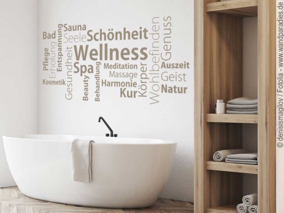 Preview: Wandtattoo Wellness: Wortwolke für Hotel, Spa oder Kosmetikerin