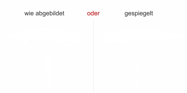 Wandaufkleber mit afrikanischem Savannenbaum - Ansicht Ausrichtung und Farbauswahl