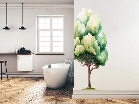 Wandtattoo Aquarell Buche auf heller Wand im Badezimmer