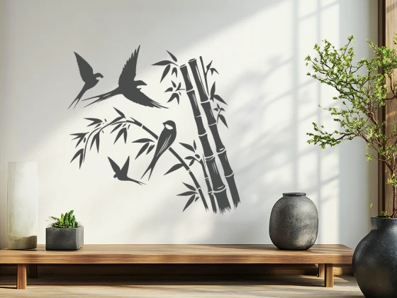 Wandtattoo Bambus mit Vögeln