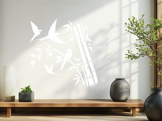 Preview: Wandtattoo Bambus mit Vögeln Preview: Wandtattoo Bambus mit Vögeln - Ansicht Farbauswahl