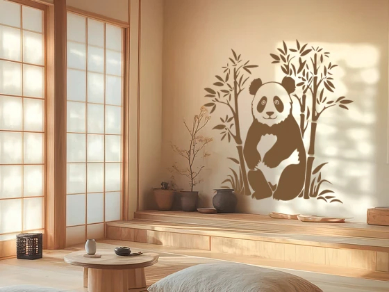 Wandtattoo Bambuspflanze mit Pandabär