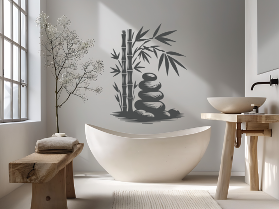 Preview: Wandtattoo Bambusstäbe und Zen Steine