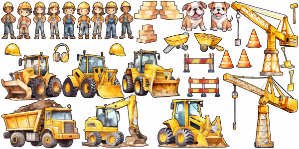 Preview: Wandtattoo Set Arbeiter auf Baustelle zur freien Anordnung