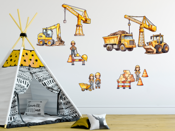 Preview: Wandtattoo Set Arbeiter auf Baustelle