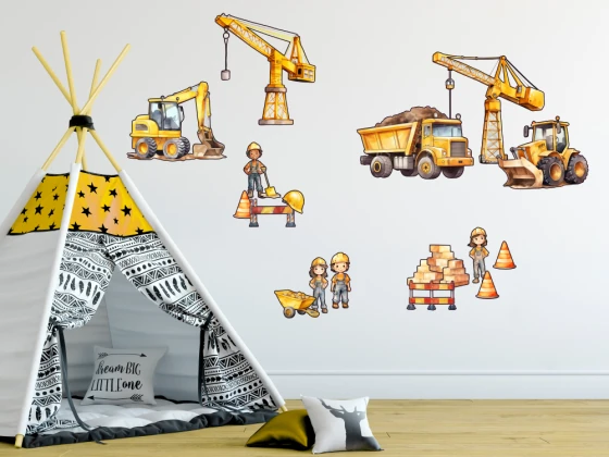 Wandtattoo Set Arbeiter auf Baustelle