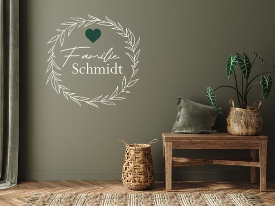 Preview: Wandtattoo Blätterkranz mit Wunschtext