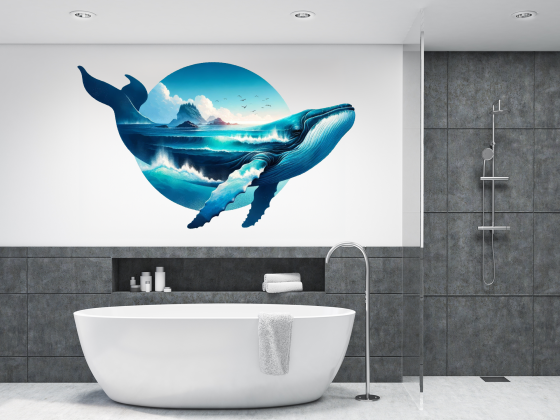 Preview: Wandtattoo Blauwal mit Meereslandschaft Preview: Wandtattoo Blauwal mit Meereslandschaft