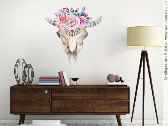 Preview: Wandtattoo Blumenreicher Tierschädel Preview: Wandtattoo Blumenreicher Tierschädel