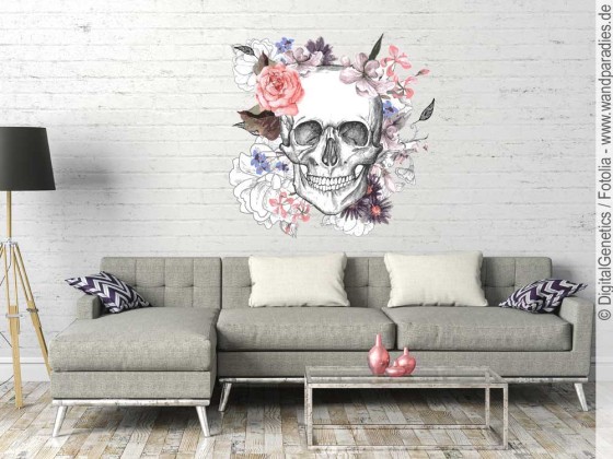Preview: Wandtattoo Blumenreicher Totenkopf Preview: Wandtattoo Blumenreicher Totenkopf