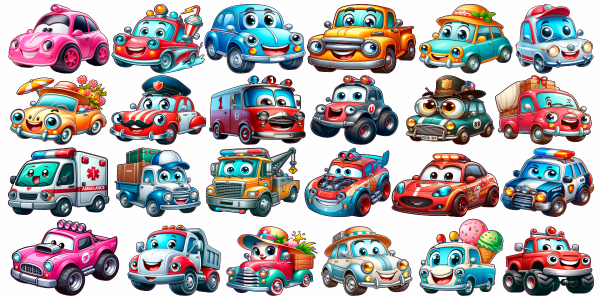 Preview: Wandtattoo Set Fröhliche Autos zur freien Platzierung