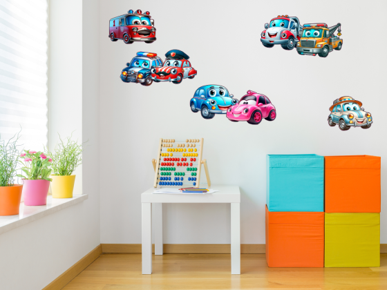 Preview: Wandtattoo Set Fröhliche Autos