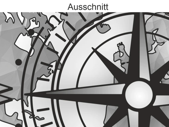 Wandtattoo Farbige Weltkarte mit Windrose - Ansicht Ausschnitt und Farbauswahl