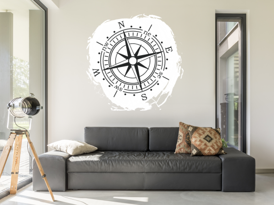 Preview: Wandtattoo Farbige Windrose Preview: Wandtattoo Farbige Windrose auf heller Wand - Ansicht Farbauswahl