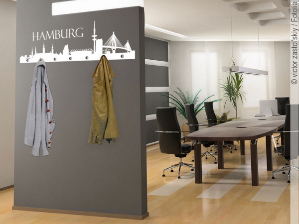 Preview: Hamburger Skyline als Wandtattoo Garderobe