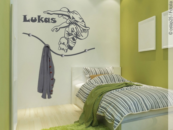 Preview: Wandtattoo Garderobe Skater Preview: Selbstklebende Garderobe fürs Jugendzimmer