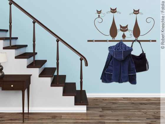 Preview: Wandtattoo Garderobe Katzenfamilie