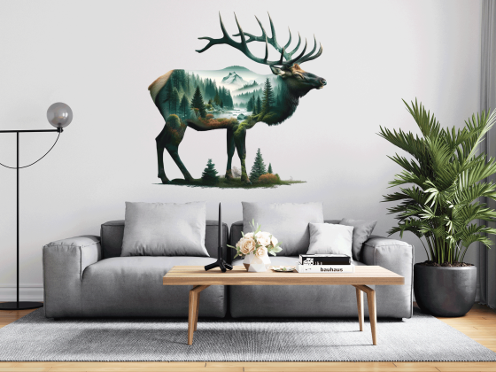Preview: Wandtattoo Hirsch mit Naturlandschaft Preview: Wandtattoo Hirsch mit Naturlandschaft
