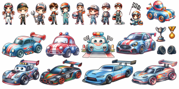 Preview: Wandtattoo Set Kinder Racing zur individuellen Anordnung