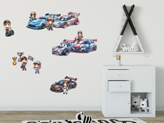Preview: Wandtattoo Set Kinder Racing