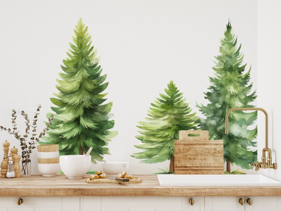 Preview: Wandtattoo Set Aquarell Tannen