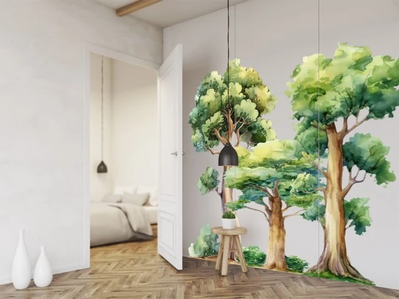 Wandtattoo Set Verzweigte Aquarell Bäume auf heller Wand
