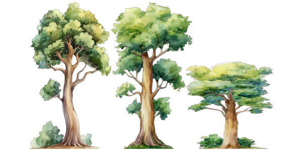 Preview: Wandtattoo Set Waldtiere mit Aquarell Laubbäumen - Ansicht Bäume zur freien Anordnung