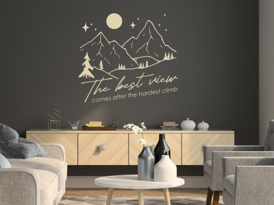 Preview: Wandtattoo The best view Preview: Wandtattoo The best view im Wohnzimmer auf dunkler Wand