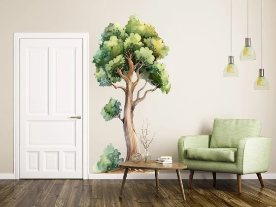 Wandtattoo Verzweigter Aquarell Baum auf heller Wand