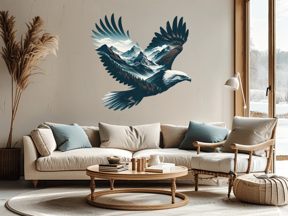 Wandtattoo Adler Umriss mit Berglandschaft