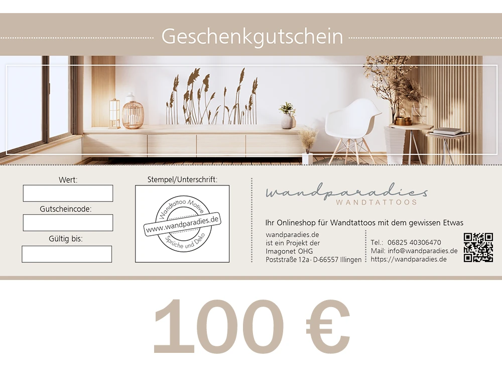 Gutschein 100 € für Wandtattoos