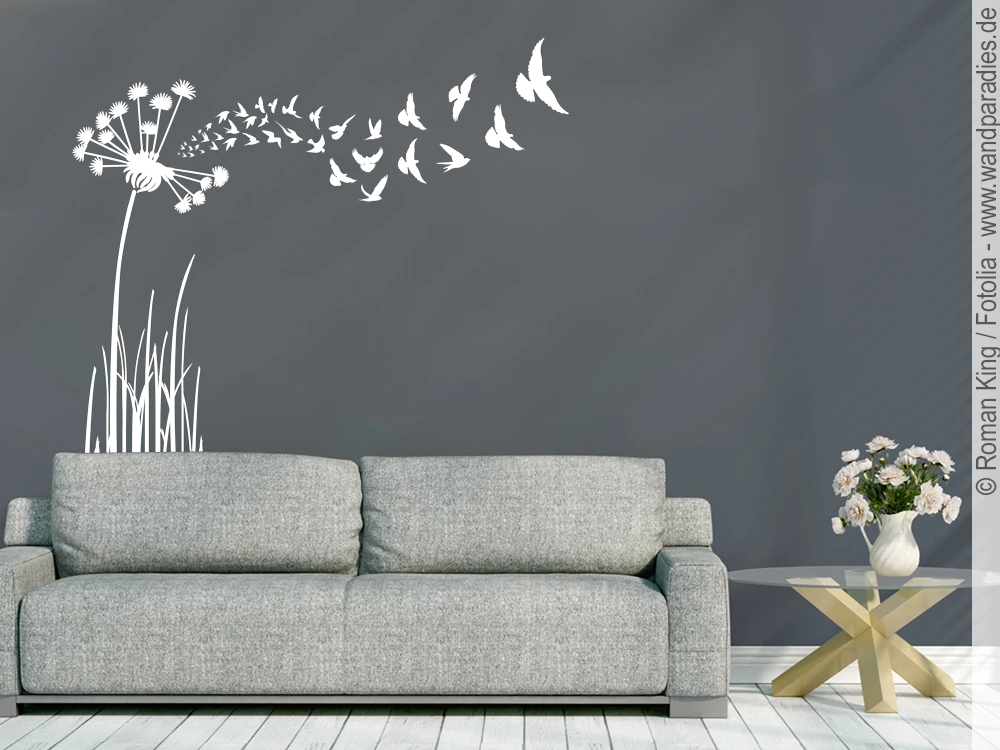 Wanddekoration mit Pusteblume und Vögel Wanddekoration mit Pusteblume und Vögel