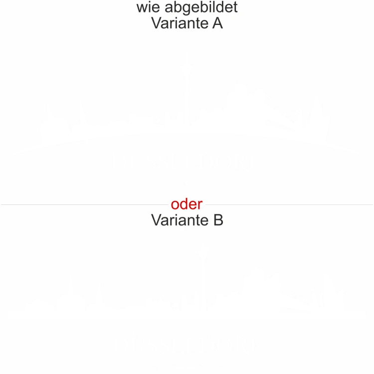 Aufkleber für Wand mit der Skyline von Düsseldorf - Ansicht Ausrichtung mit Farbauswahl und Variante