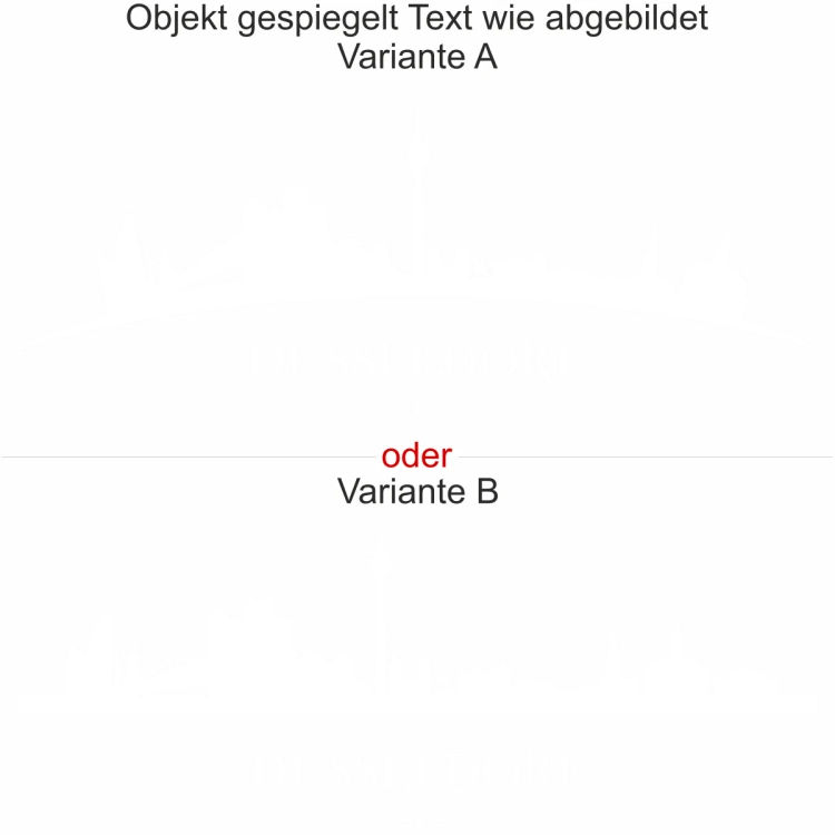 Skyline von Düsseldorf als Wandsticker - Ansicht Ausrichtung mit Farbauswahl und Variante