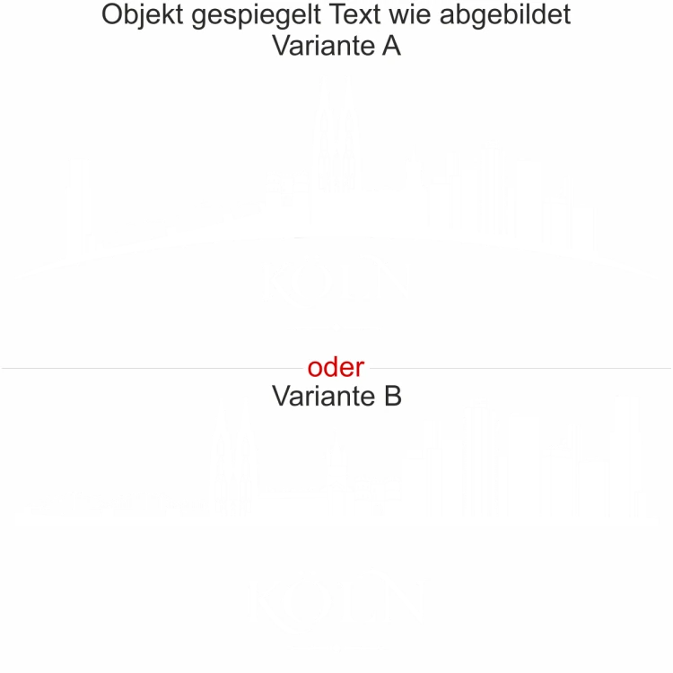 Die Kölner Skyline als Wandaufkleber - Ansicht Ausrichtung mit Farbauswahl und Variante