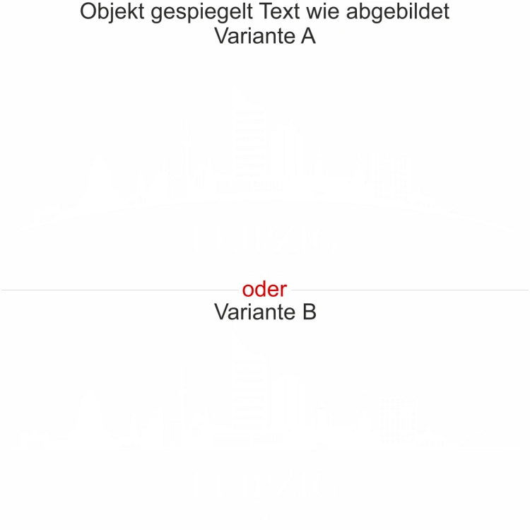 Die Skyline von Leipzig als Wandtattoo - Ansicht Ausrichtung mit Farbauswahl und Variante Die Skyline von Leipzig als Wandtattoo - Ansicht Ausrichtung mit Farbauswahl und Variante