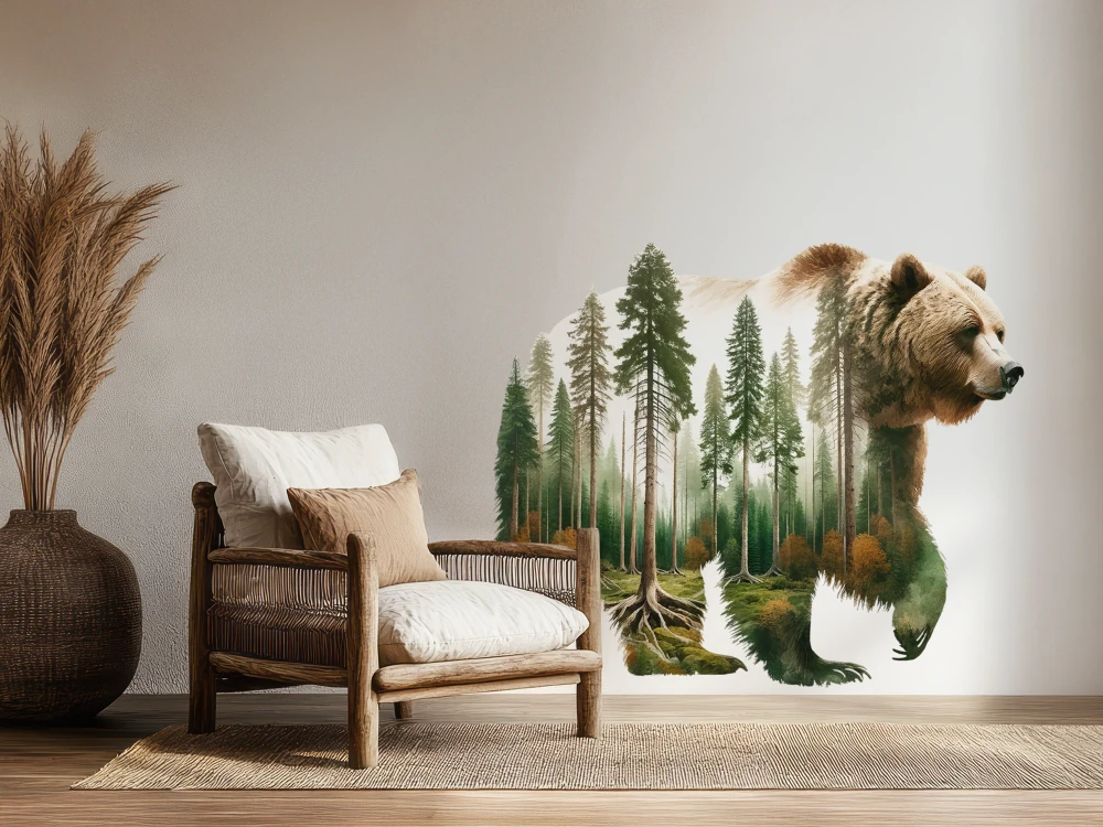 Wandtattoo Bären Silhouette mit Wald
