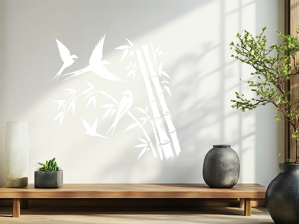 Wandtattoo Bambus mit Vögeln - Ansicht Farbauswahl Wandtattoo Bambus mit Vögeln - Ansicht Farbauswahl