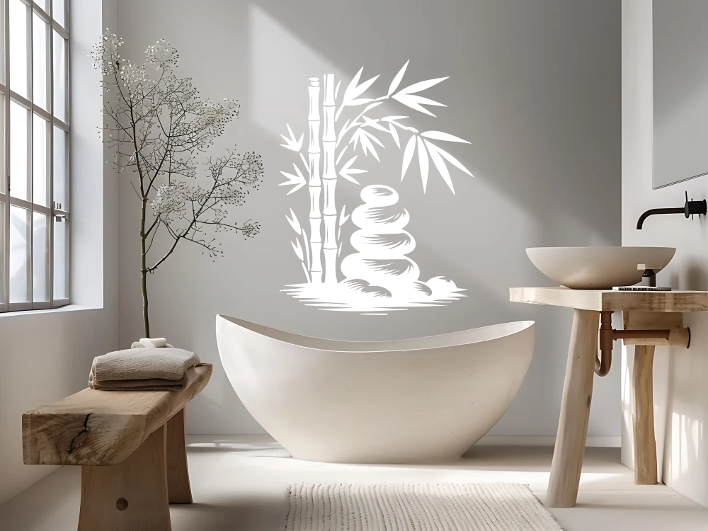 Wandtattoo Bambusstäbe und Zen Steine - Ansicht Farbauswahl Wandtattoo Bambusstäbe und Zen Steine - Ansicht Farbauswahl