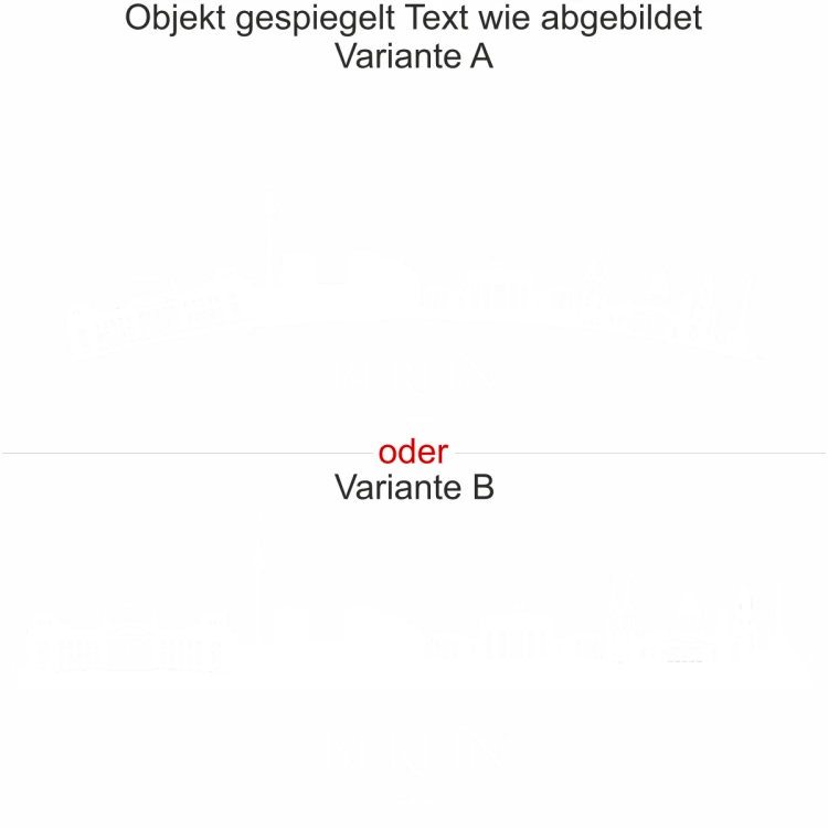 Wandtattoo Skyline Berlin - Ansicht Ausrichtung mit Farbauswahl und Variante