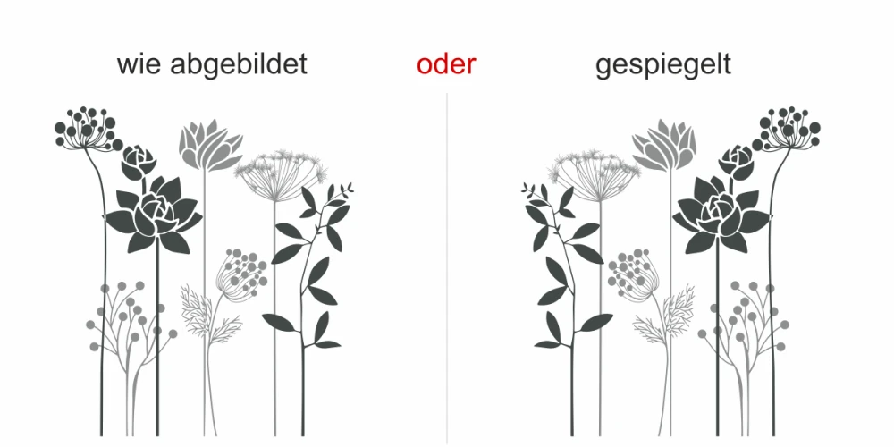 Zweifarbiger Aufkleber für die Wand mit Blumenwiese - Ansicht Ausrichtung Zweifarbiger Aufkleber für die Wand mit Blumenwiese - Ansicht Ausrichtung