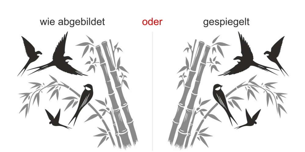 Wandtattoo Bunter Bambus mit Vögeln - Ansicht Ausrichtung Wandtattoo Bunter Bambus mit Vögeln - Ansicht Ausrichtung