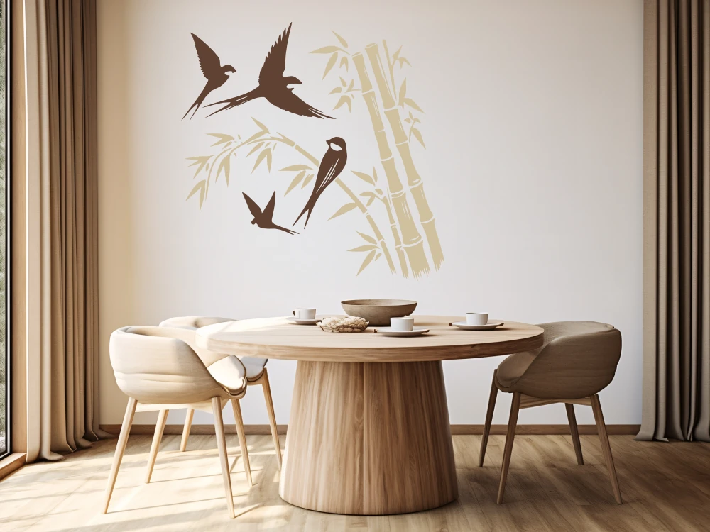 Wandtattoo Bunter Bambus mit Vögeln Wandtattoo Bunter Bambus mit Vögeln