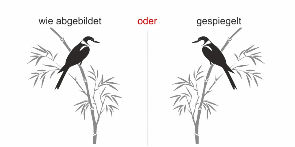Wandtattoo Bunter Bambushalm mit Vogel - Ansicht Ausrichtung Wandtattoo Bunter Bambushalm mit Vogel - Ansicht Ausrichtung