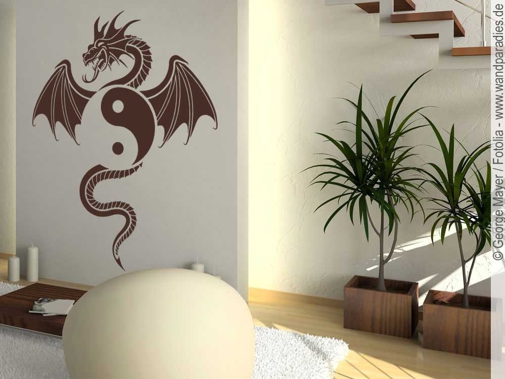 A432 Wandtattoo Yin Yang Drache – 60x60 Cm, Grau, Selbstklebend, Für Viele Oberflächen